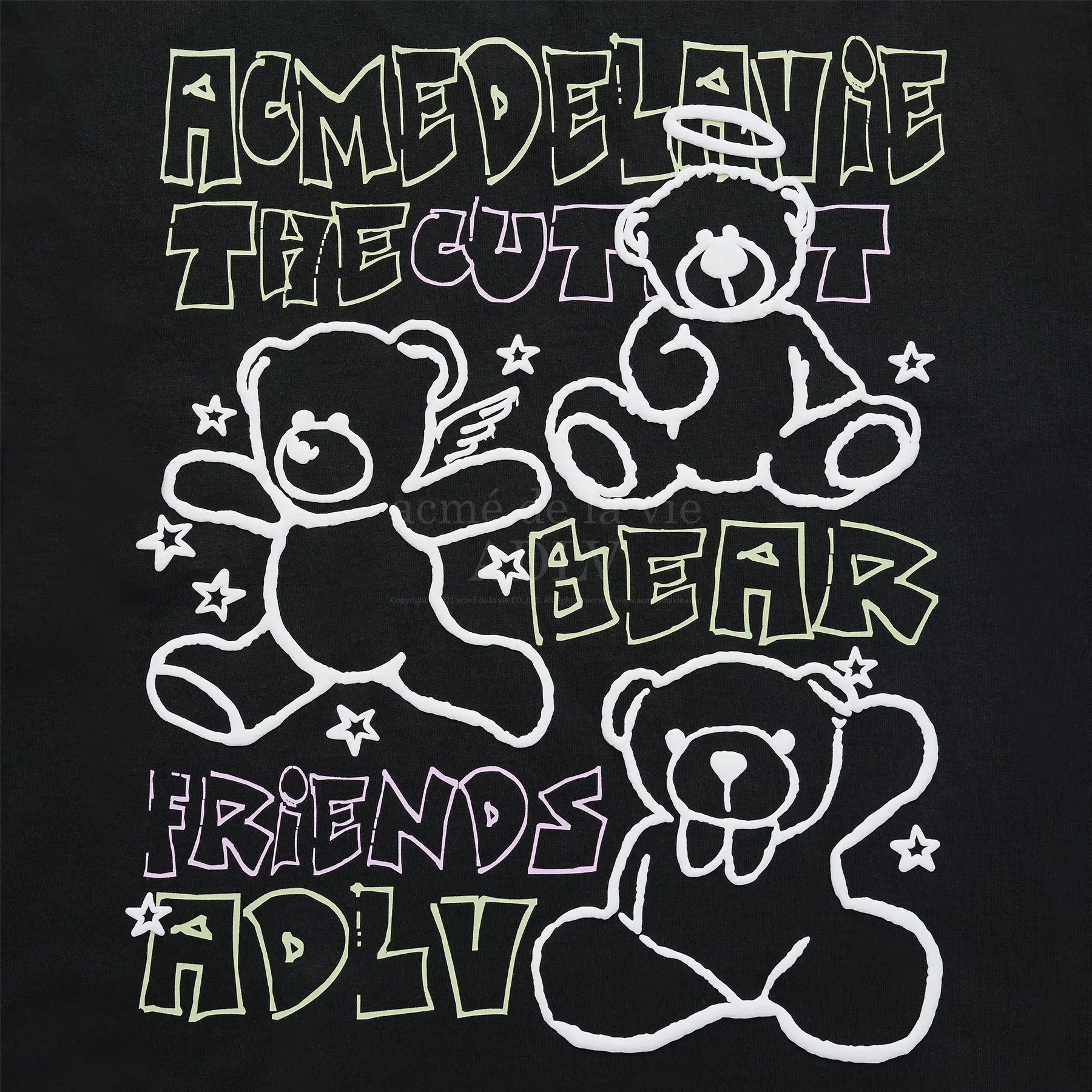 Áo Thun ADLV Bear Friends Doodle Artwork Đen 