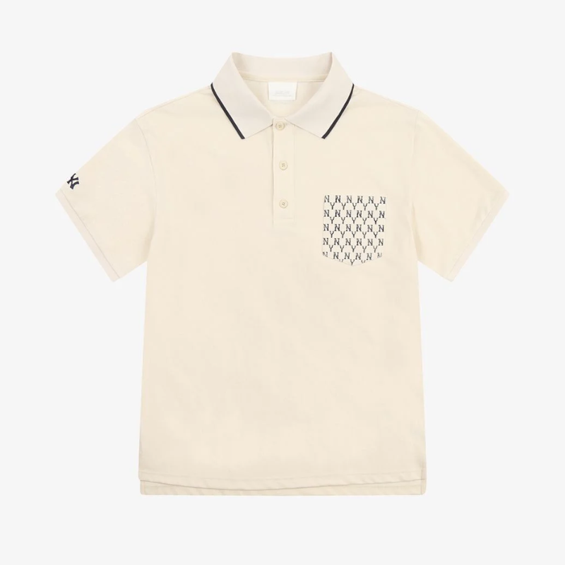 Áo polo ngắn tay Monogram Pocket Pique Cream