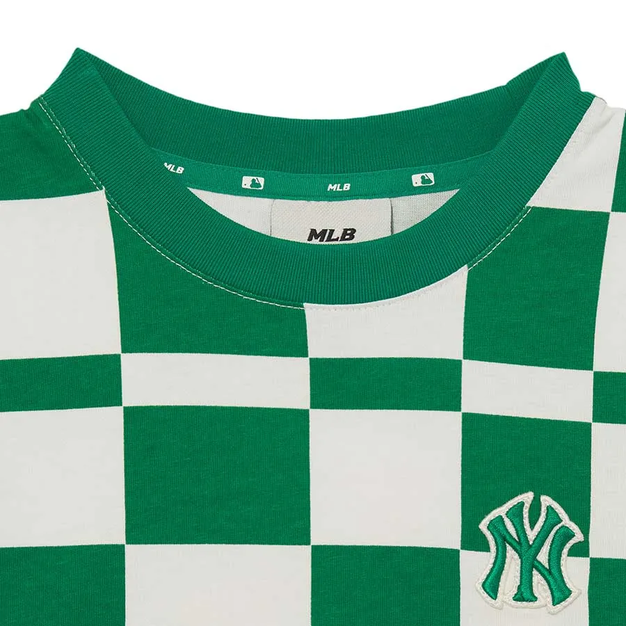 Áo Croptop Nữ MLB Kẻ Caro New York Yankees Tshirt