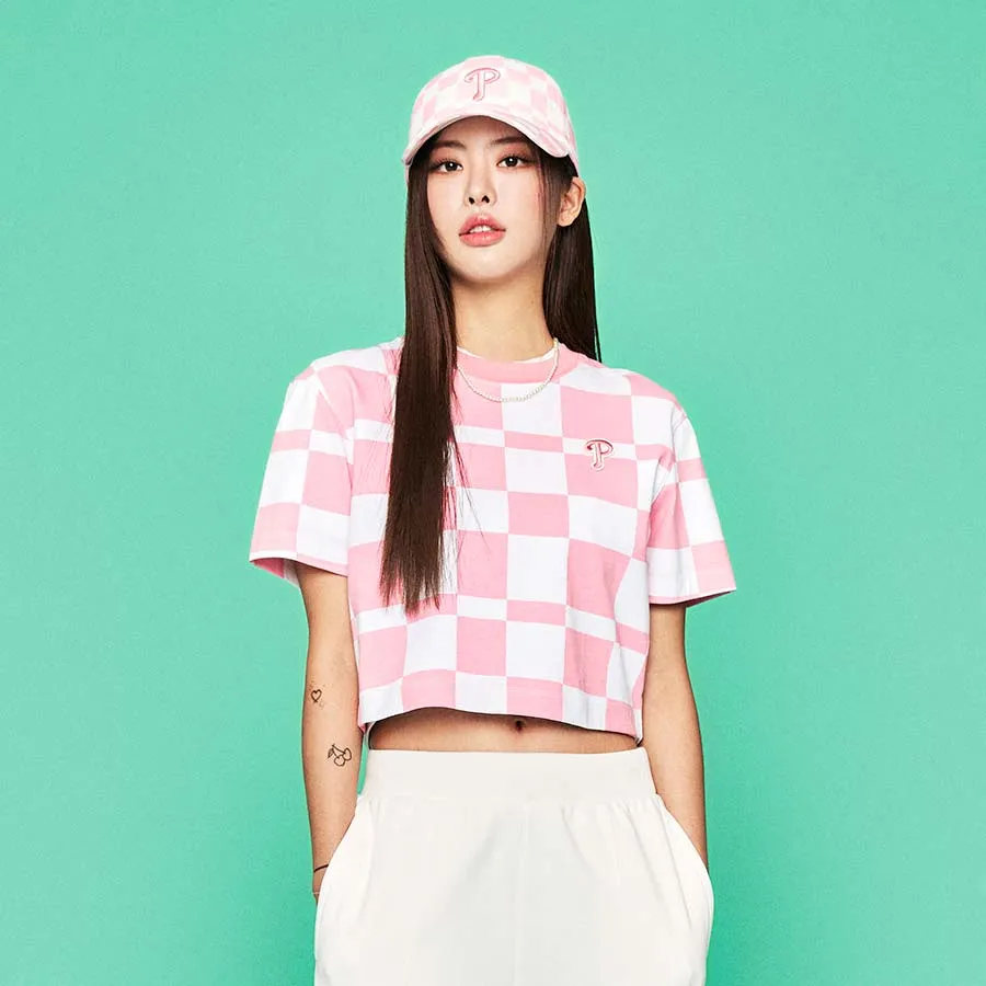 Áo Croptop Nữ MLB Kẻ Caro Philadelphia Phillies Tshirt