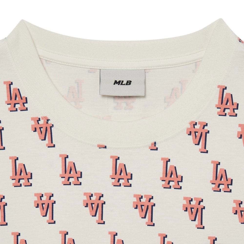Áo Thun MLB Classic Monogram Front Panel Pattern Short Sleeve LA Dodgers Cream