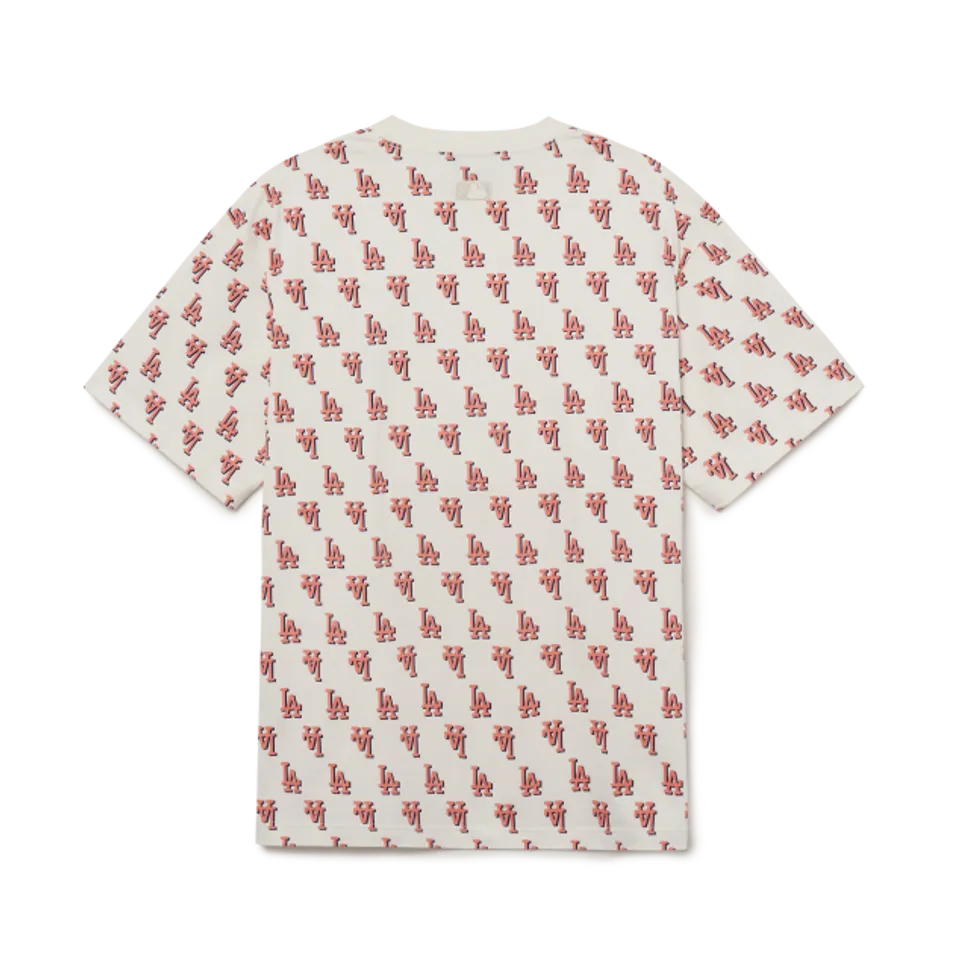 Áo Thun MLB Classic Monogram Front Panel Pattern Short Sleeve LA Dodgers Cream