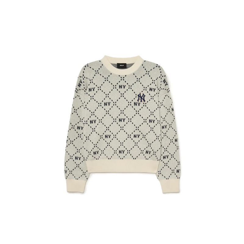 Áo Sweater MLB Monogram New York Yankees 3FKPM0134-50CRD Màu Trắng Kem