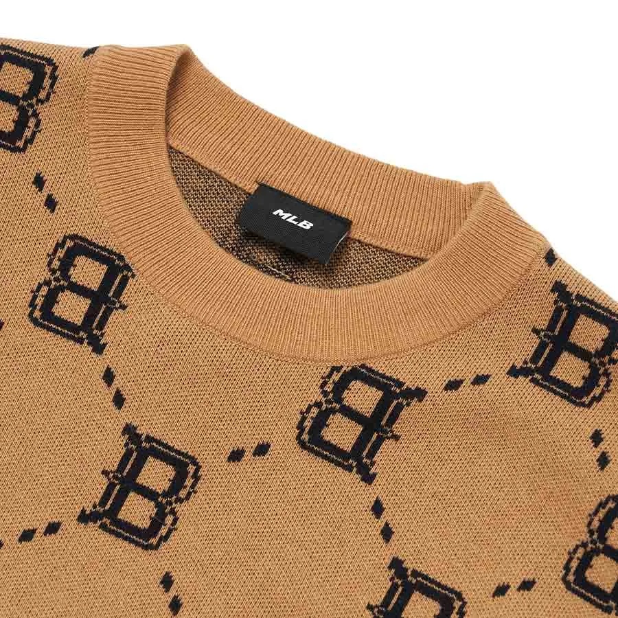 Áo Nỉ Sweater MLB Diamond Monogram Sweater Pullover Boston Red Sox 3AKPM0226-43BGS Màu Nâu 