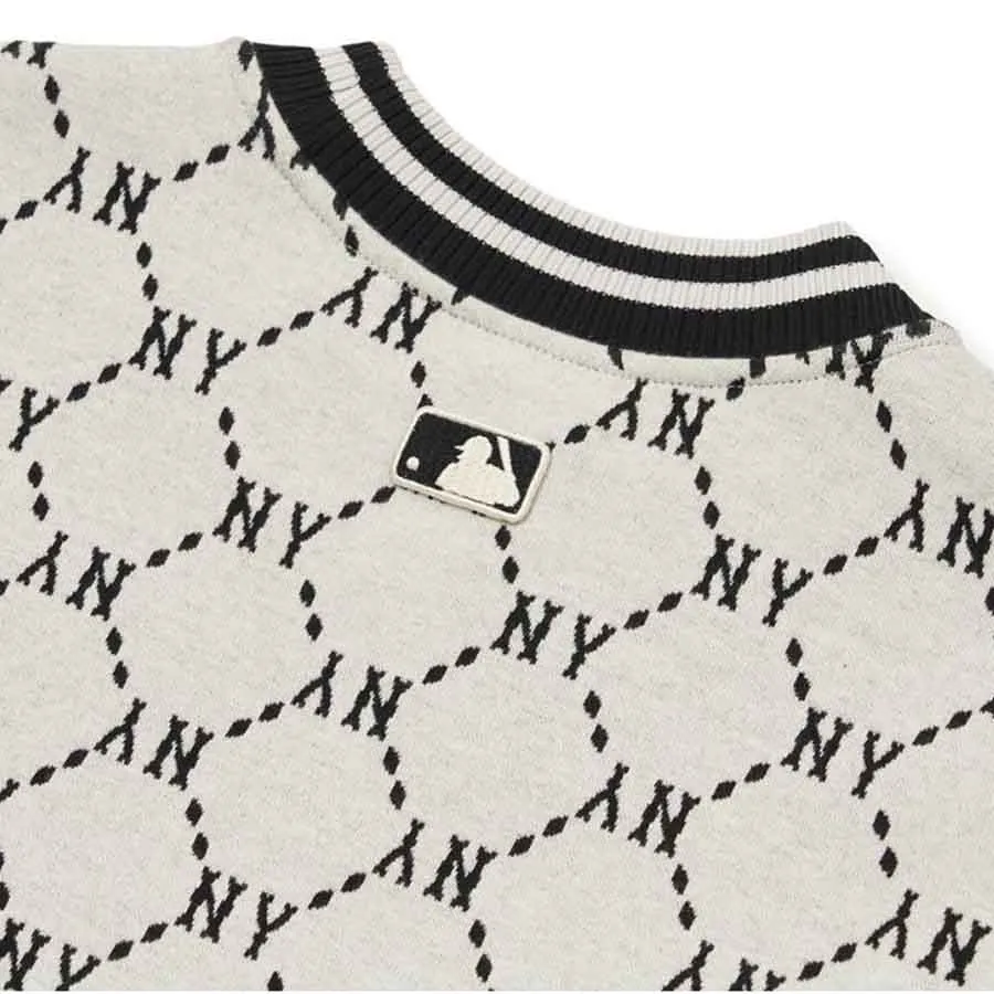 Áo Nỉ Sweater MLB Diamond Monogram Jacquard New York Yankees 3AMTM0724-50CRS Màu Trắng