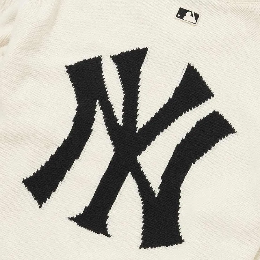 Áo Sweater MLB Overfit Logo New York Yankees 3AKPB0126-50CRS Màu Trắng