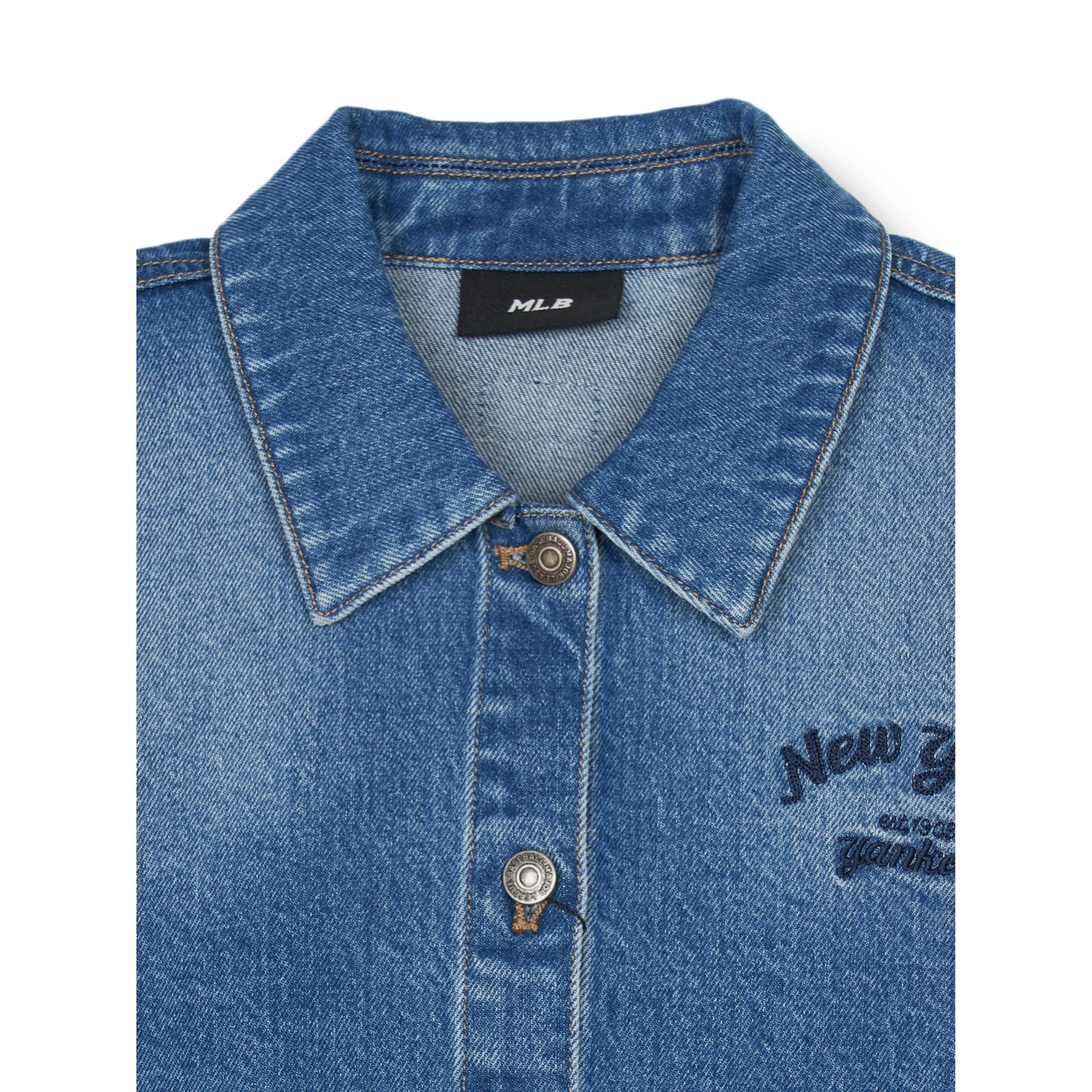 Áo Sơ Mi Denim Crop 2024 Thêu Chữ NY Yankees