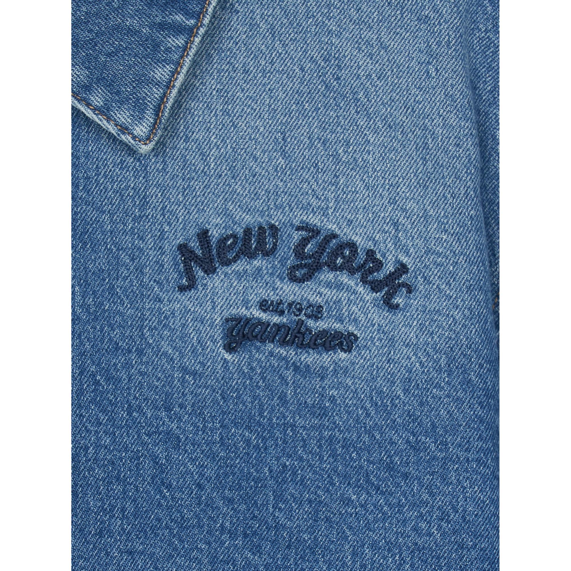 Áo Sơ Mi Denim Crop 2024 Thêu Chữ NY Yankees