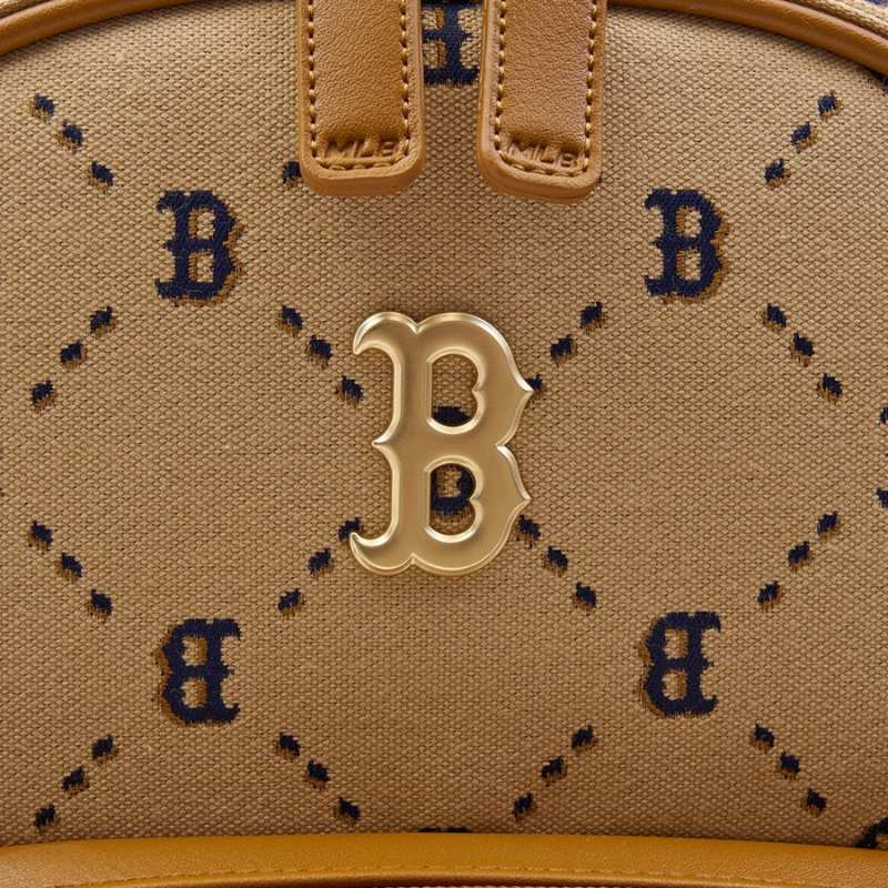 Balo Cute Bear MLB Korea Diamond Monogram Boston Red Sox Beige
