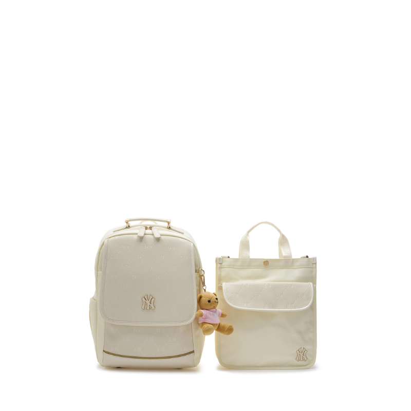 Balo Kids MLB Korea Dia Mono Embossed School Bag New York Yankees Cream