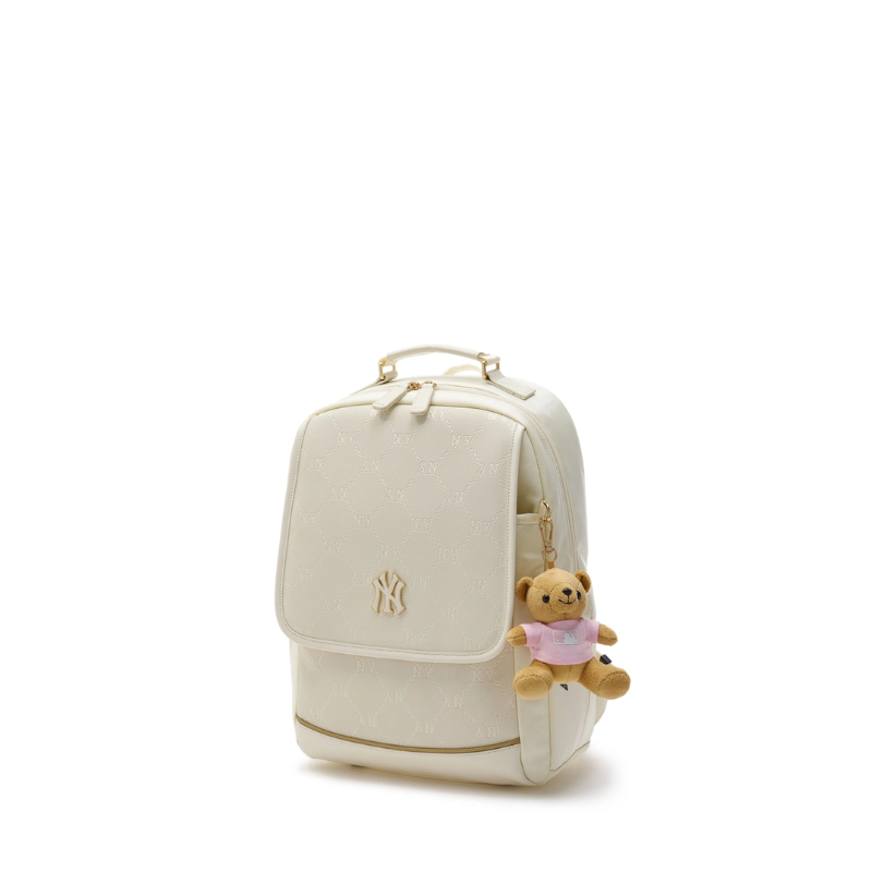 Balo Kids MLB Korea Dia Mono Embossed School Bag New York Yankees Cream