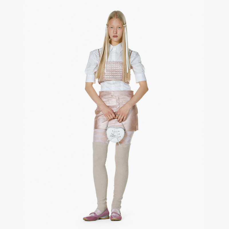 RIBBON TIE HEART BAG - WHITE
