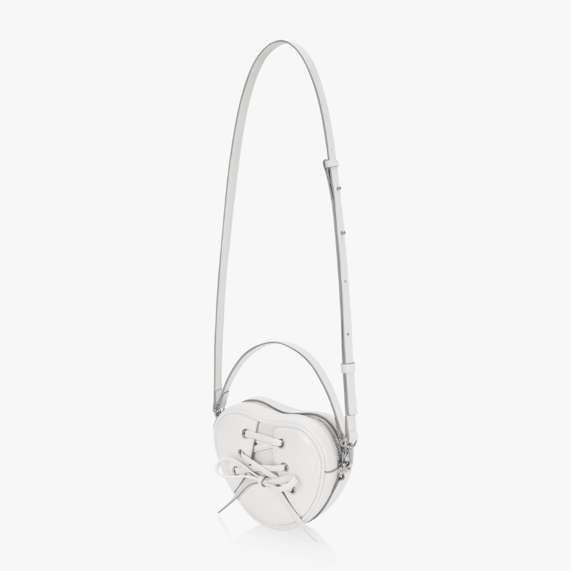 RIBBON TIE HEART BAG - WHITE
